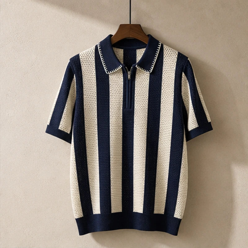 Jenson Cotton Knit Polo Shirt - Blue - men's polo - Michael Verde - Image 3