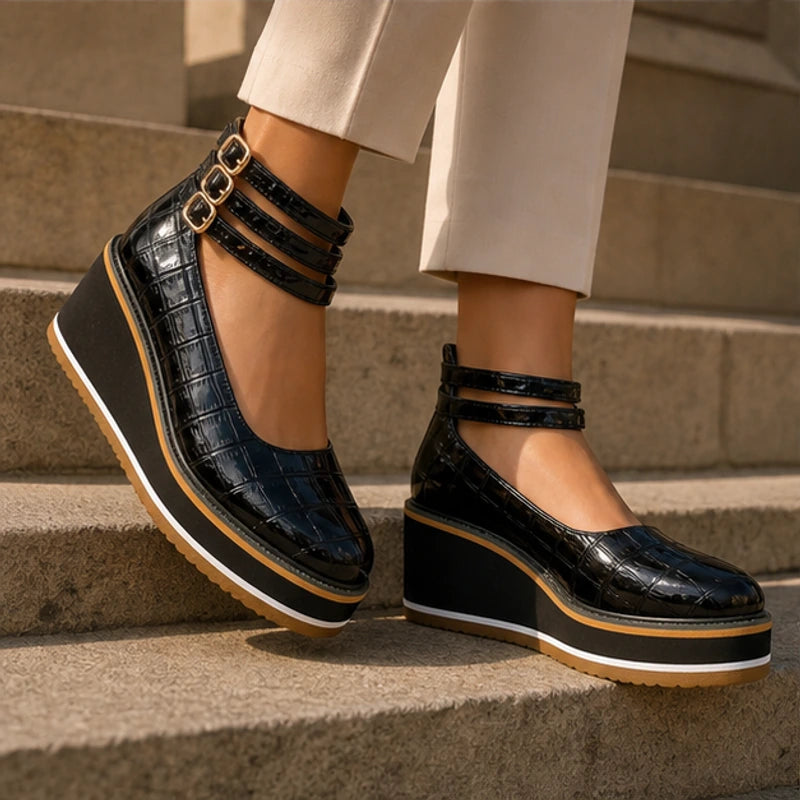 Maddison Croc Leather Platforms - Deep Black - women's platforms - Michael Verde - Image 2