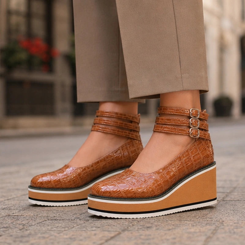 Maddison Croc Leather Platforms - Rich Brown - croc leather - Michael Verde - Image 4