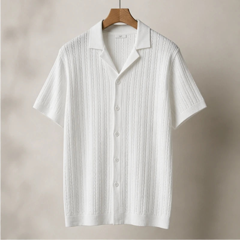 VanHolden Cable Knit Polo Shirt - White - knit polo shirt - Michael Verde - Image 4