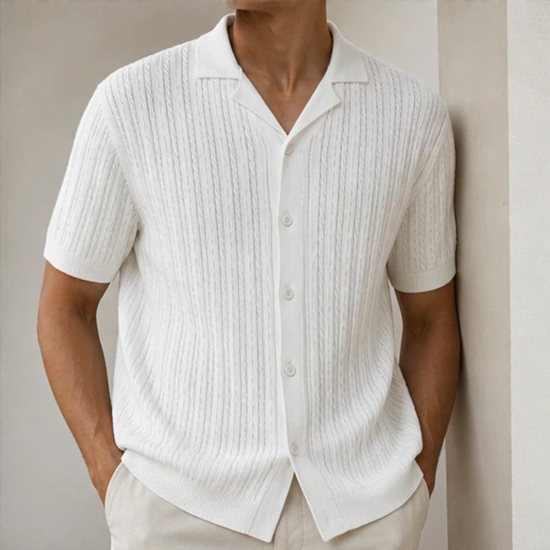 VanHolden Cable Knit Polo Shirt - White - mens polo shirt - Michael Verde - Image 2