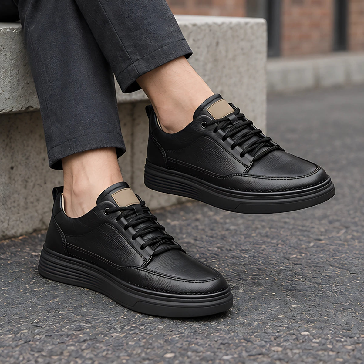 Alderic Men's Leather Dress Sneakers - Onyx - Sneakers - Michael Verde - Image 2