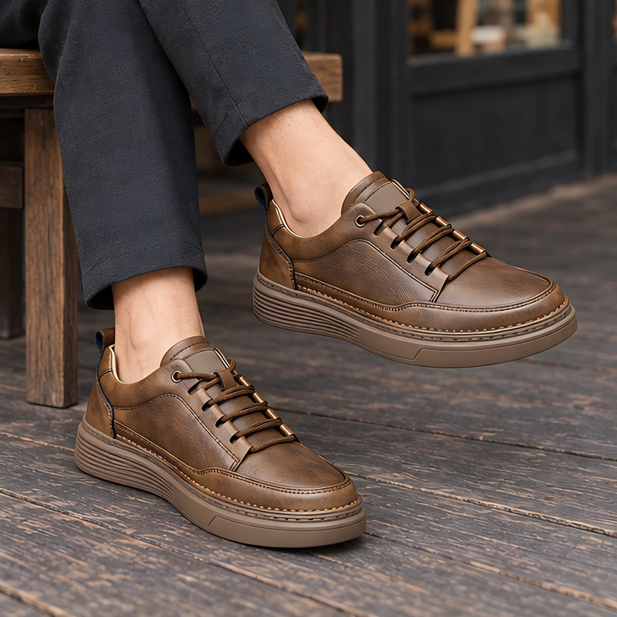Alderic Men's Leather Dress Sneakers - Coffee - Sneakers - Michael Verde - Image 2