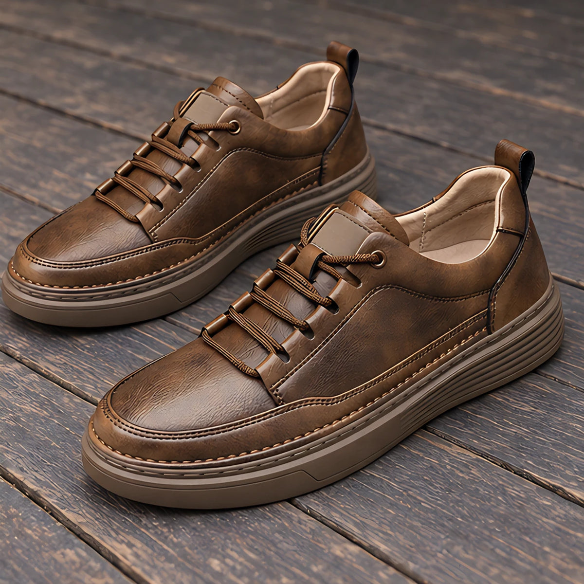 Alderic Men's Leather Dress Sneakers - Coffee - Men's Footwear > Sneakers > Dress Sneakers - Michael Verde - Image 3