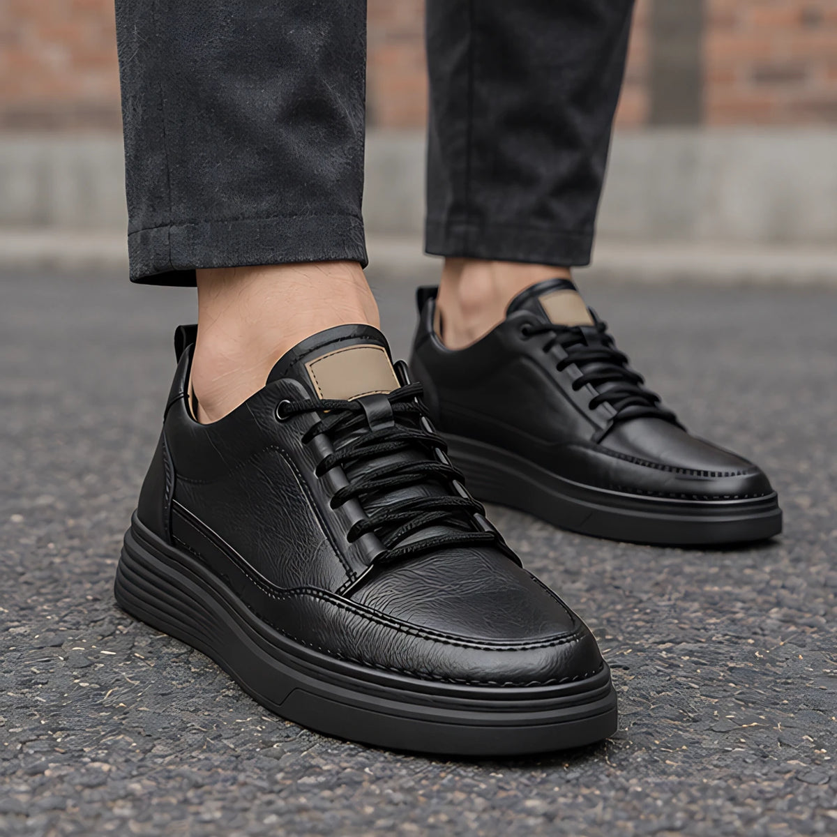Alderic Men's Leather Dress Sneakers - Onyx - Men's Footwear > Sneakers > Dress Sneakers - Michael Verde - Image 1