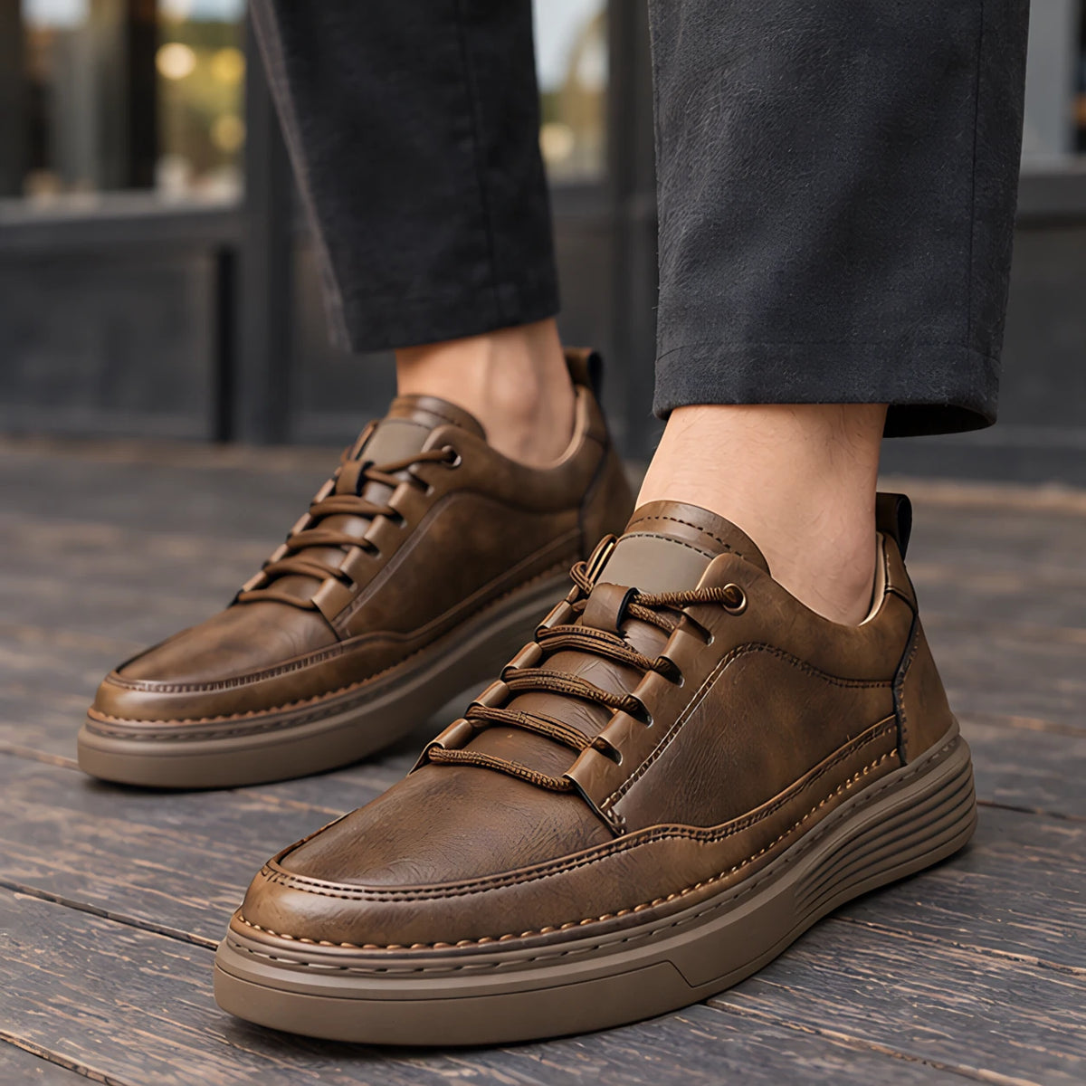 Alderic Men's Leather Dress Sneakers - Coffee - Men's Footwear > Sneakers > Dress Sneakers - Michael Verde - Image 1
