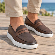Aldric Men's Suede Penny Loafers - Brown - Men's Footwear > Loafers > Penny Loafers - Michael Verde - Image 1