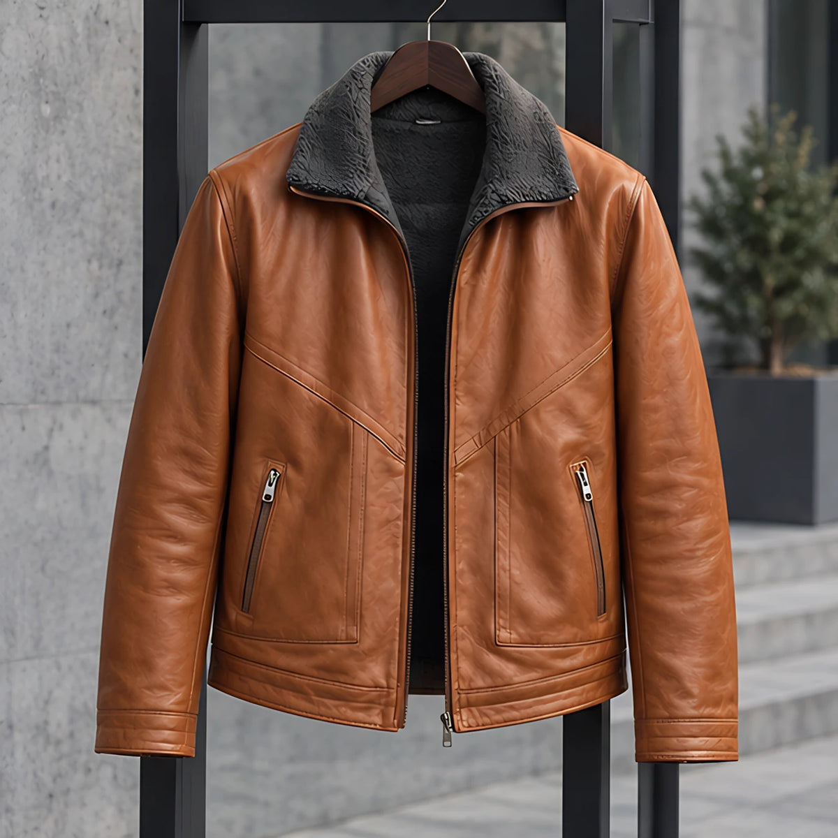 Alton Men's Sherpa-Collar Zip Jacket - Whiskey Brown - Casual Jacket - Michael Verde - Image 3