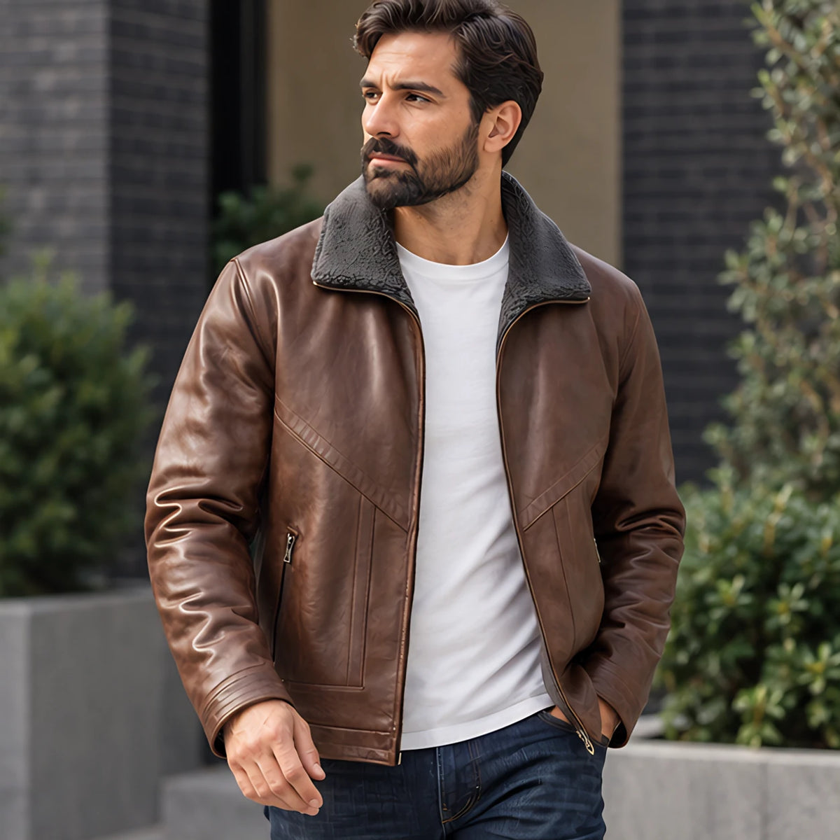 Alton Men's Sherpa-Collar Zip Jacket - Heritage Brown - Brown Jacket - Michael Verde - Image 2