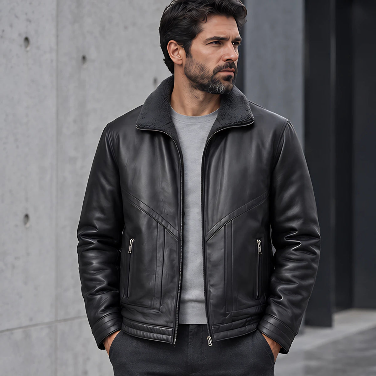Alton Men's Sherpa-Collar Zip Jacket - Classic Black - Men's Clothing > Outerwear > Sherpa Collar Jackets - Michael Verde - Image 1