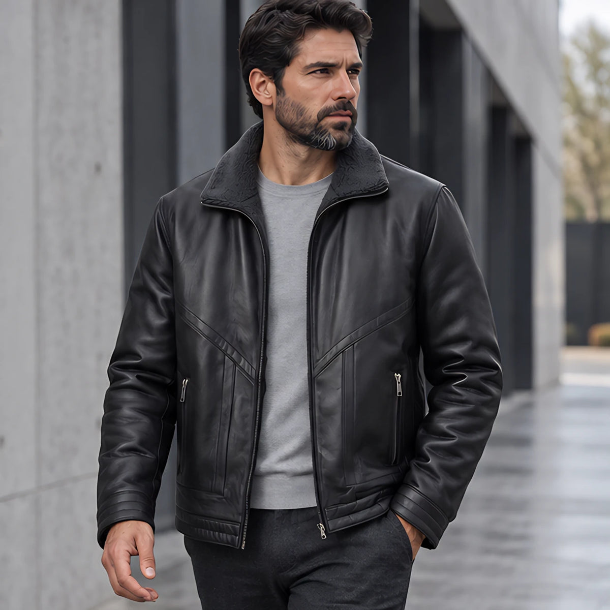 Alton Men's Sherpa-Collar Zip Jacket - Classic Black - Brown Jacket - Michael Verde - Image 2