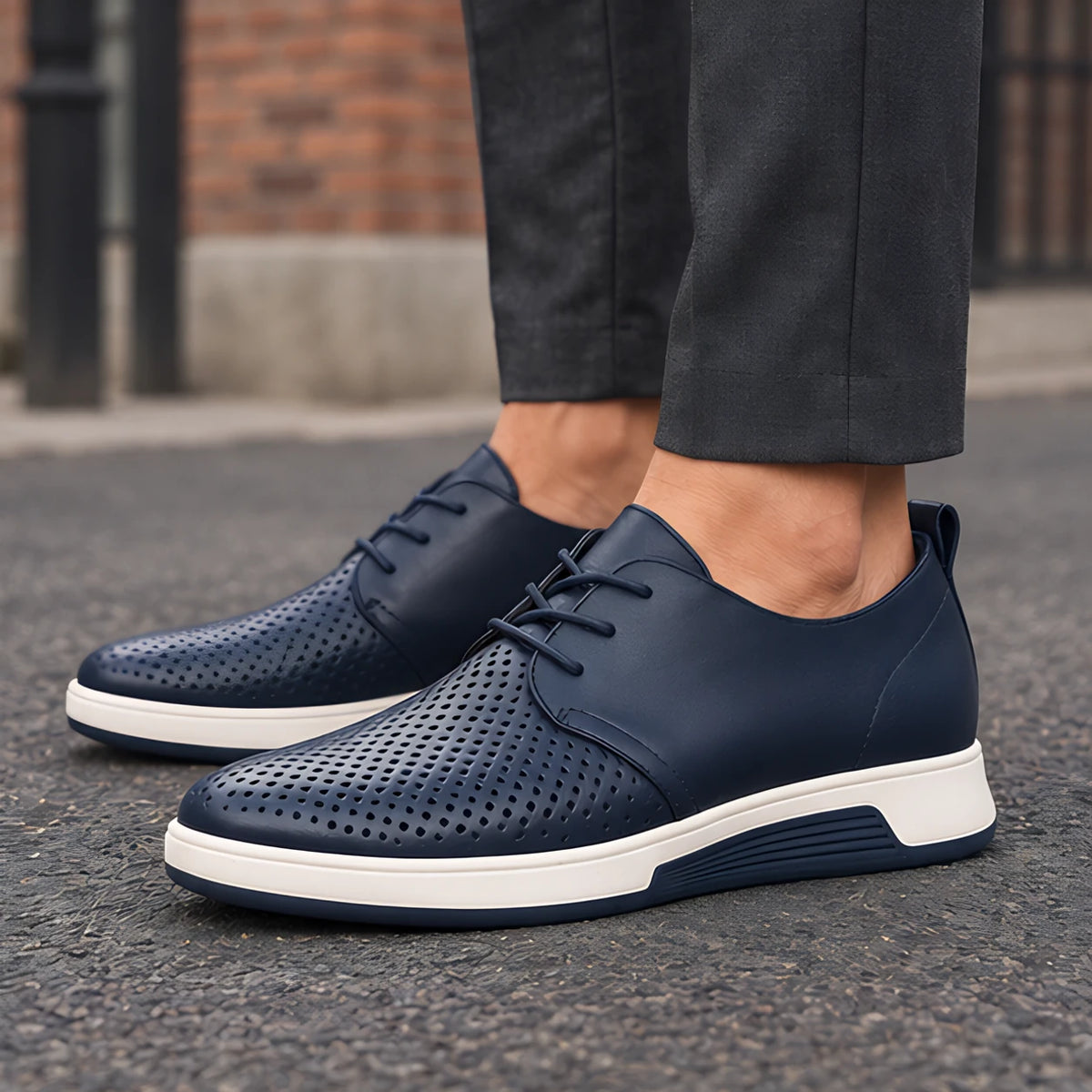 Auberon Men's Perforated Lace-Up Sneakers - Blue - Casual Dress Shoes - Michael Verde - Image 2