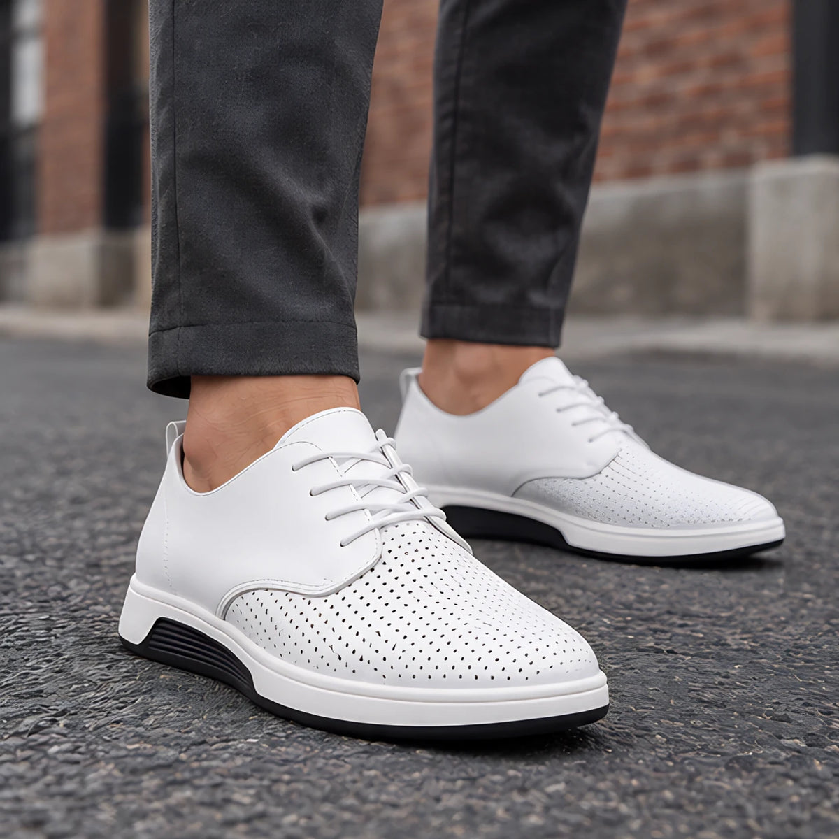 Auberon Men's Perforated Lace-Up Sneakers - White - Men's Footwear > Lace-Up Sneakers - Michael Verde - Image 1