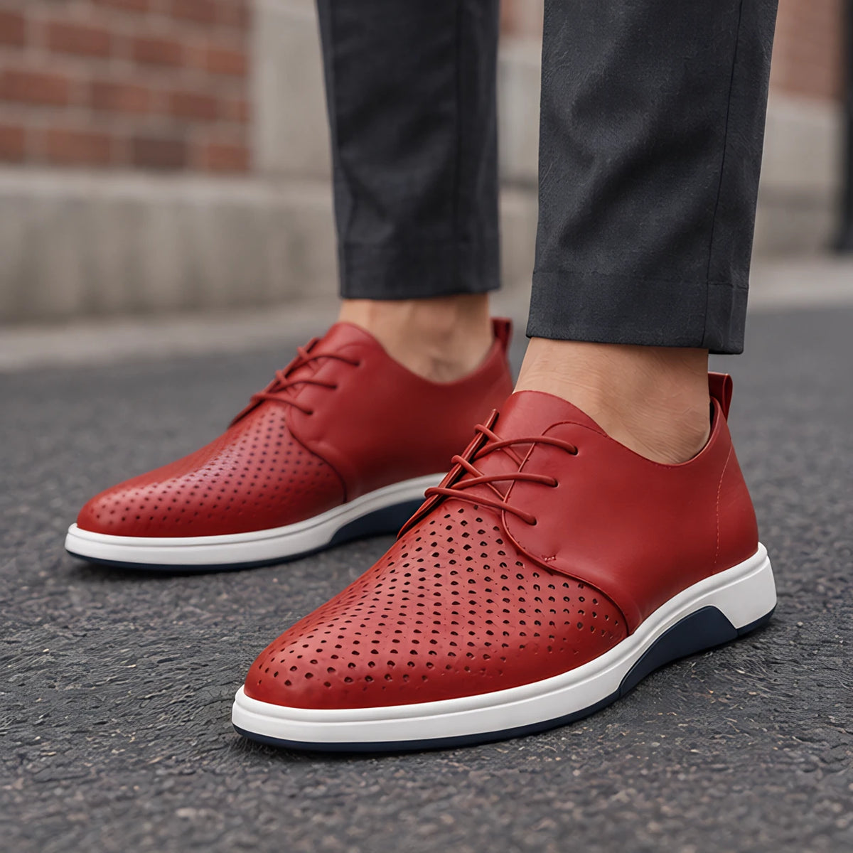 Auberon Men's Perforated Lace-Up Sneakers - Red - Men's Footwear > Lace-Up Sneakers - Michael Verde - Image 1