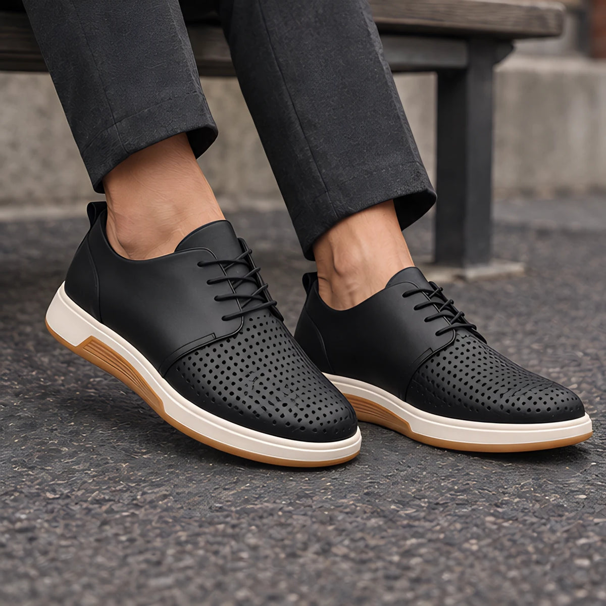 Auberon Men's Perforated Lace-Up Sneakers - Black - Casual Dress Shoes - Michael Verde - Image 2