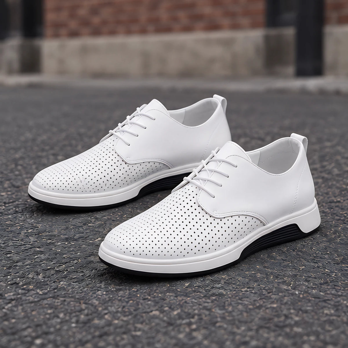 Auberon Men's Perforated Lace-Up Sneakers - White - Comfort Shoes - Michael Verde - Image 3