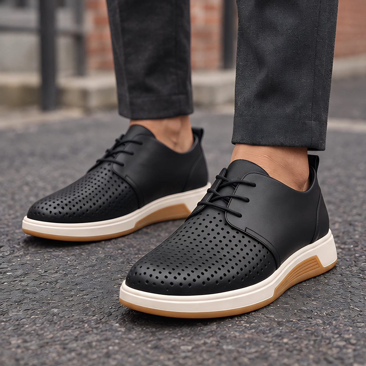 Auberon Men's Perforated Lace-Up Sneakers - Black - Men's Footwear > Lace-Up Sneakers - Michael Verde - Image 1