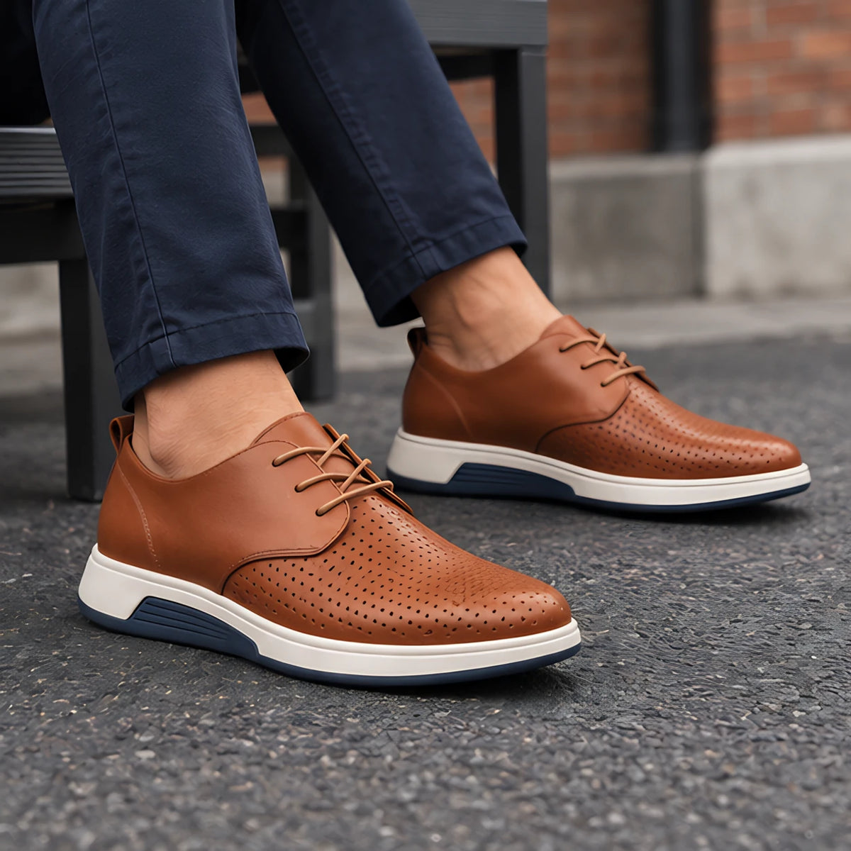 Auberon Men's Perforated Lace-Up Sneakers - Brown - Casual Dress Shoes - Michael Verde - Image 2