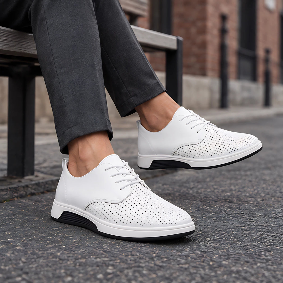 Auberon Men's Perforated Lace-Up Sneakers - White - Casual Dress Shoes - Michael Verde - Image 2