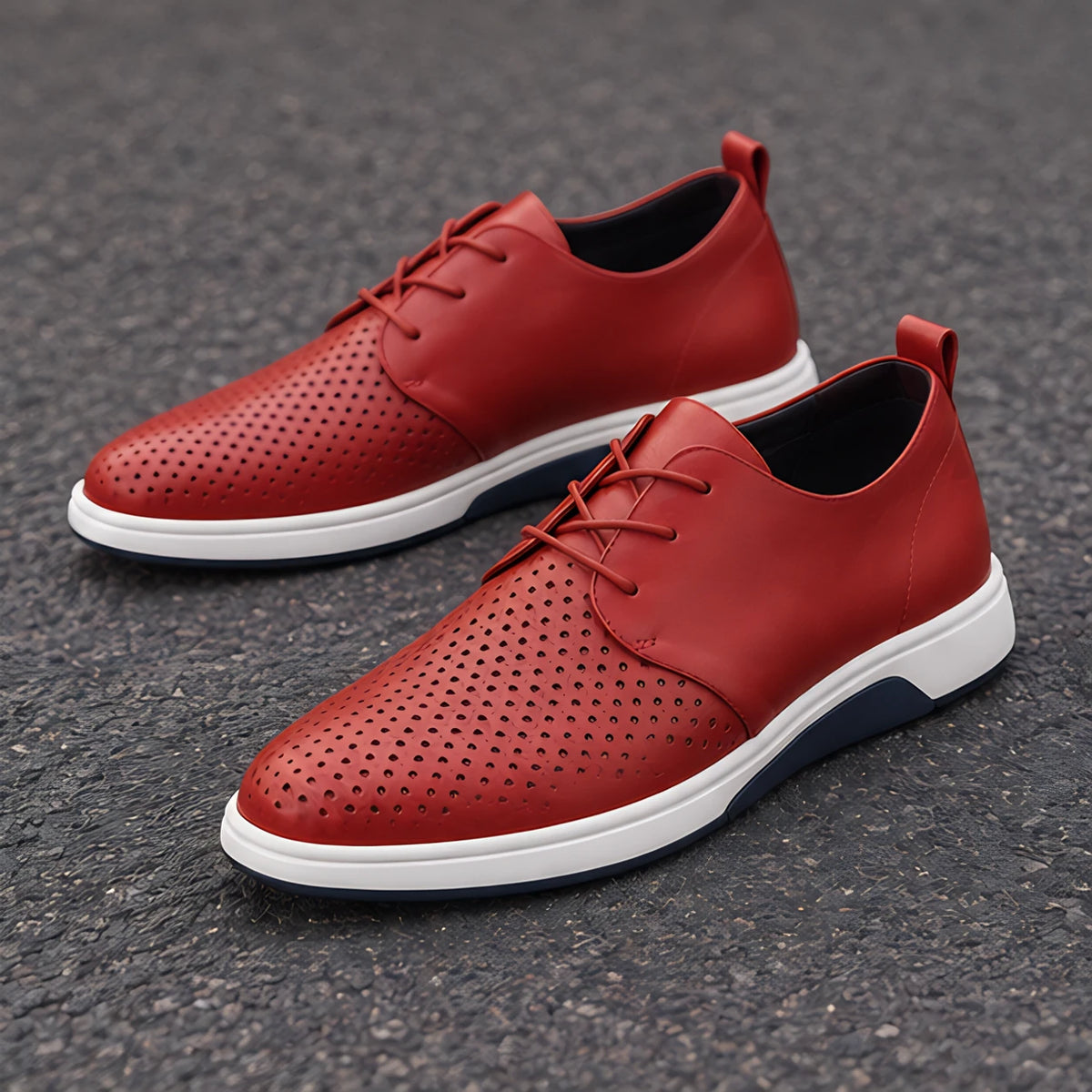 Auberon Men's Perforated Lace-Up Sneakers - Red - Comfort Shoes - Michael Verde - Image 3