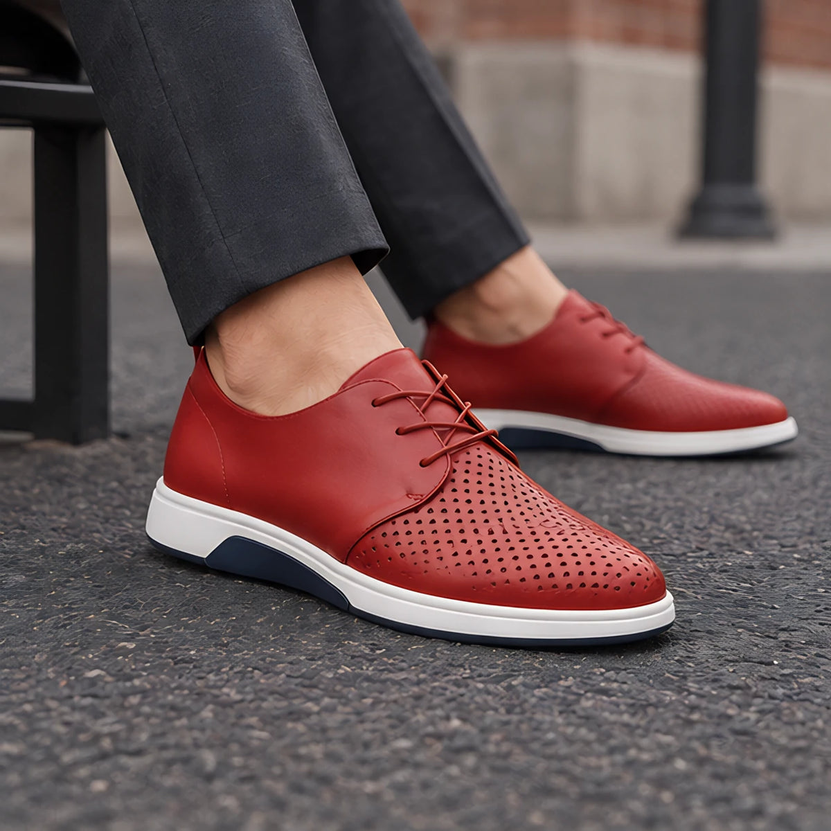 Auberon Men's Perforated Lace-Up Sneakers - Red - Casual Dress Shoes - Michael Verde - Image 2