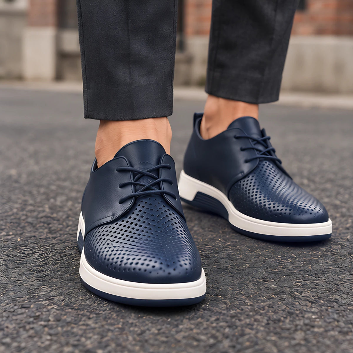 Auberon Men's Perforated Lace-Up Sneakers - Blue - Men's Footwear > Lace-Up Sneakers - Michael Verde - Image 1