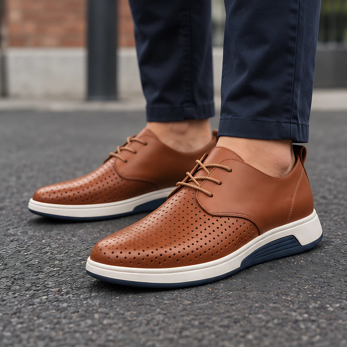 Auberon Men's Perforated Lace-Up Sneakers - Brown - Men's Footwear > Lace-Up Sneakers - Michael Verde - Image 1