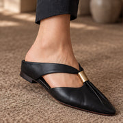 Aurelis Women's Square-Toe Leather Mule Flats - Charcoal - Footwear > Mules > Flat Mules - Michael Verde - Image 1