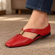 Aurelis Women's Square-Toe Leather Mule Flats - Crimson - Footwear > Mules > Flat Mules - Michael Verde - Image 1
