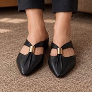 Aurelis Women's Square-Toe Leather Mule Flats - Charcoal - female - Michael Verde - Image 3