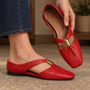 Aurelis Women's Square-Toe Leather Mule Flats - Crimson - Footwear > Mules > Flat Mules - Michael Verde - Image 2