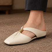 Aurelis Women's Square-Toe Leather Mule Flats - Pearl - Footwear > Mules > Flat Mules - Michael Verde - Image 1