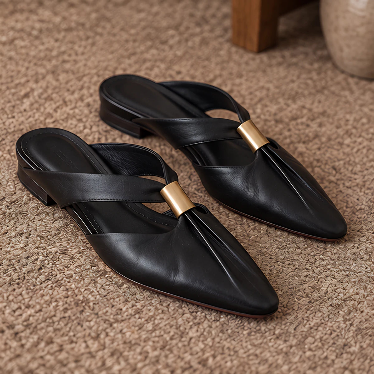 Aurelis Women's Square-Toe Leather Mule Flats - Charcoal - women's footwear - Michael Verde - Image 4
