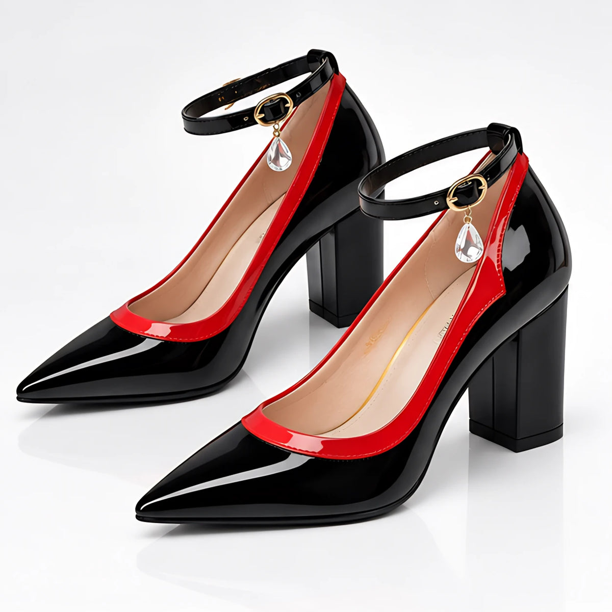 Avelisse Women's Leather Pointed-Toe Block Heel Pumps - Darkrose - Women's Footwear > Heels > Ankle-Strap Pumps - Michael Verde - Image 1