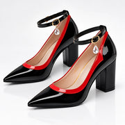 Avelisse Women's Leather Pointed-Toe Block Heel Pumps - Darkrose - Women's Footwear > Heels > Ankle-Strap Pumps - Michael Verde - Image 1