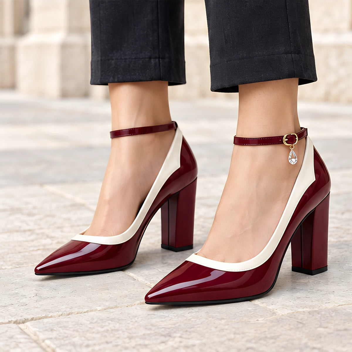 Avelisse Women's Leather Pointed-Toe Block Heel Pumps - Scarlet - Footwear - Michael Verde - Image 2