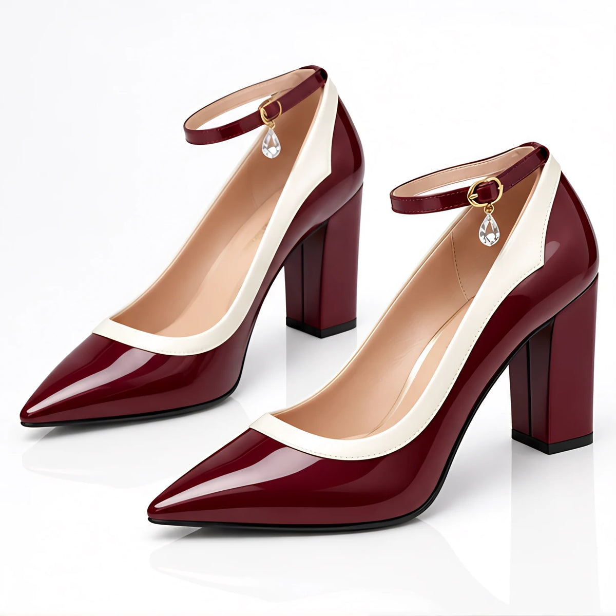 Avelisse Women's Leather Pointed-Toe Block Heel Pumps - Scarlet - Women's Footwear > Heels > Ankle-Strap Pumps - Michael Verde - Image 1