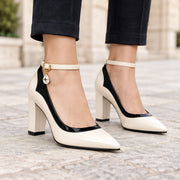 Avelisse Women's Leather Pointed-Toe Block Heel Pumps - Pearl - Footwear - Michael Verde - Image 2