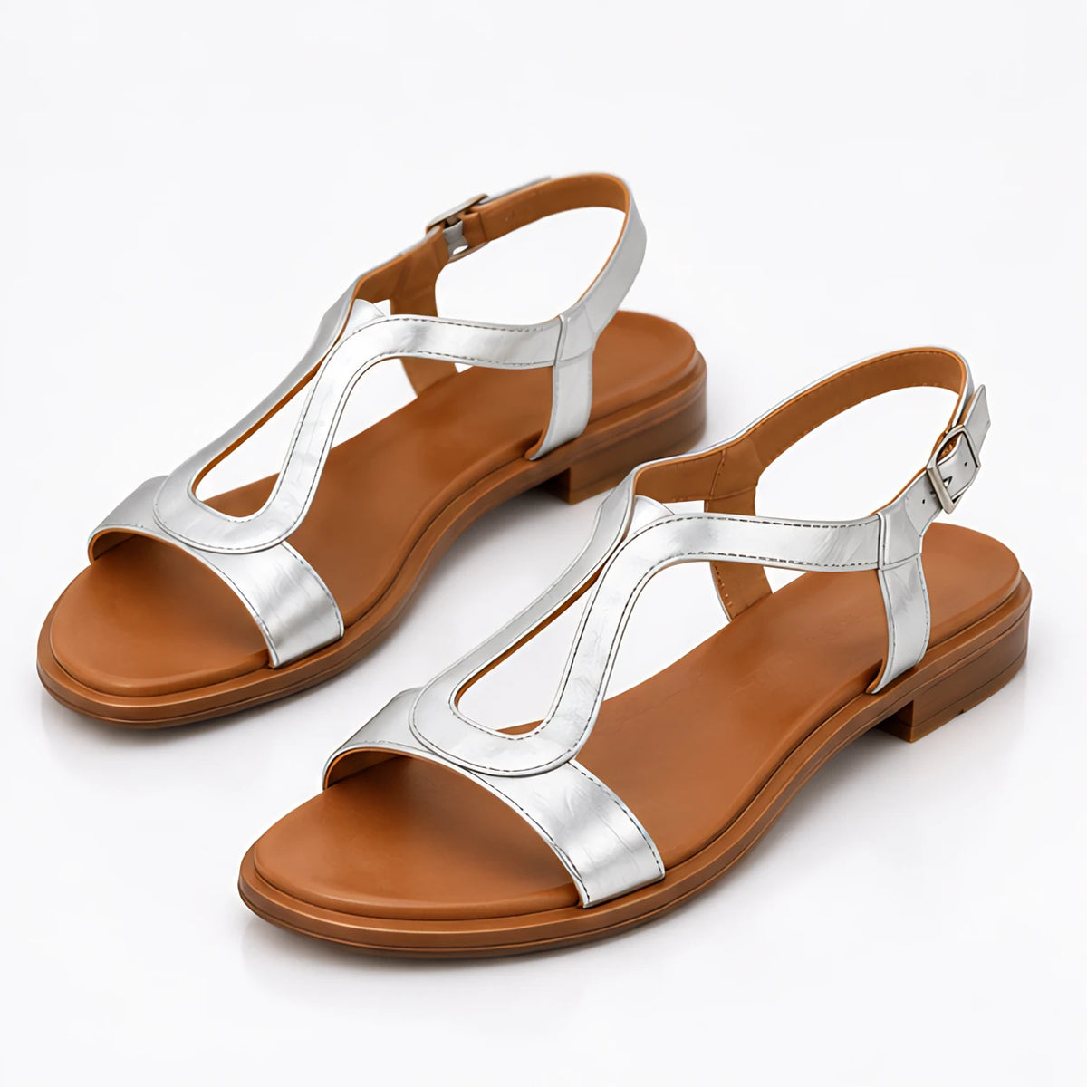 Avenoire Women's Sculpted T-Bar Slingback Sandals - Silver - Catalog Group: Footwear - Michael Verde - Image 2