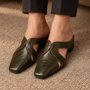 Aviera Women's Leather Cutout Square Toe Mule - Olive - Footwear > Mules > Square Toe Mules - Michael Verde - Image 2