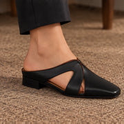 Aviera Women's Leather Cutout Square Toe Mule - Charcoal - Footwear > Mules > Square Toe Mules - Michael Verde - Image 1