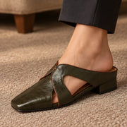 Aviera Women's Leather Cutout Square Toe Mule - Olive - Footwear > Mules > Square Toe Mules - Michael Verde - Image 1