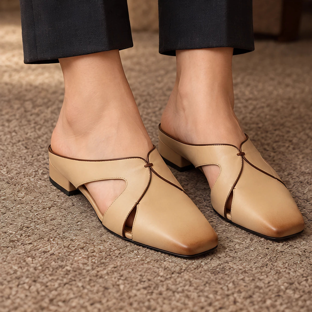 Aviera Women's Leather Cutout Square Toe Mule - Beige - female - Michael Verde - Image 3