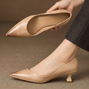 Beatrix Women's Leather Pointed-Toe Kitten Heel Pumps - Apricot - Women's Shoes - Michael Verde - Image 2