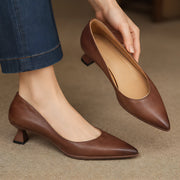 Beatrix Women's Leather Pointed-Toe Kitten Heel Pumps - Brown - Women's Shoes - Michael Verde - Image 2
