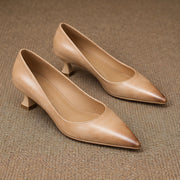 Beatrix Women's Leather Pointed-Toe Kitten Heel Pumps - Apricot - female - Michael Verde - Image 4