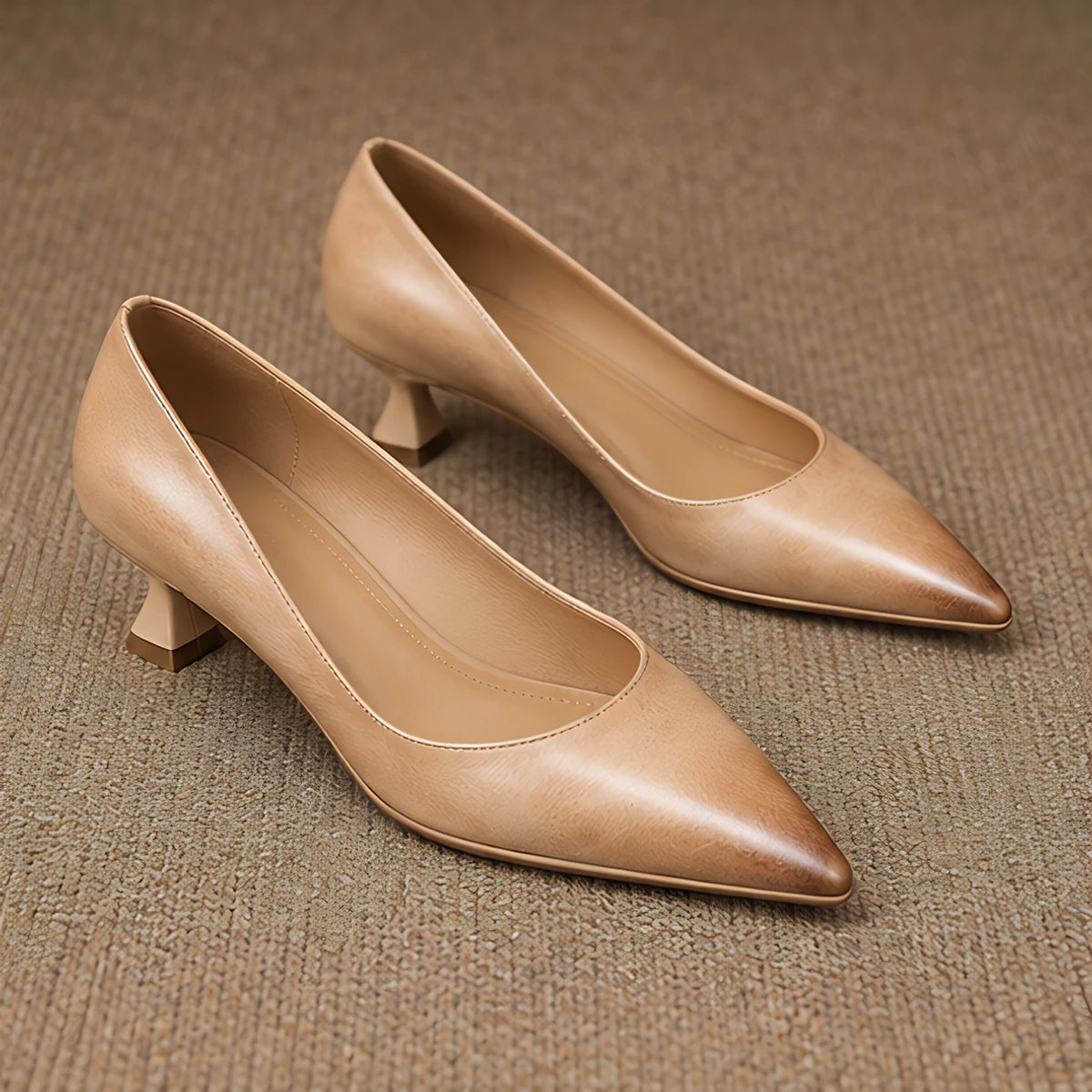 Beatrix Women's Leather Pointed-Toe Kitten Heel Pumps - Apricot - female - Michael Verde - Image 4
