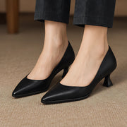 Beatrix Women's Leather Pointed-Toe Kitten Heel Pumps - Black - Shoes - Michael Verde - Image 3