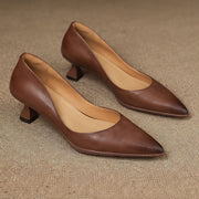 Beatrix Women's Leather Pointed-Toe Kitten Heel Pumps - Brown - female - Michael Verde - Image 4