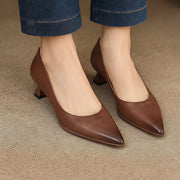 Beatrix Women's Leather Pointed-Toe Kitten Heel Pumps - Brown - Shoes - Michael Verde - Image 3